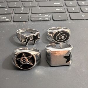 Lot x4 Rings Silver Star Ring Set